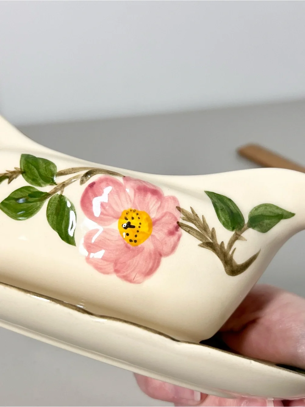 VTG Franciscan Desert Rose Gravy Boat Attached Underplate